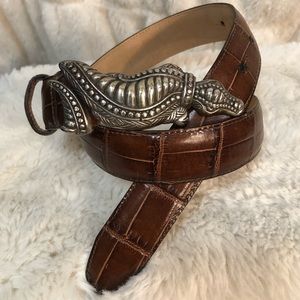 Brighton silver and brown crocodile buckle belt
